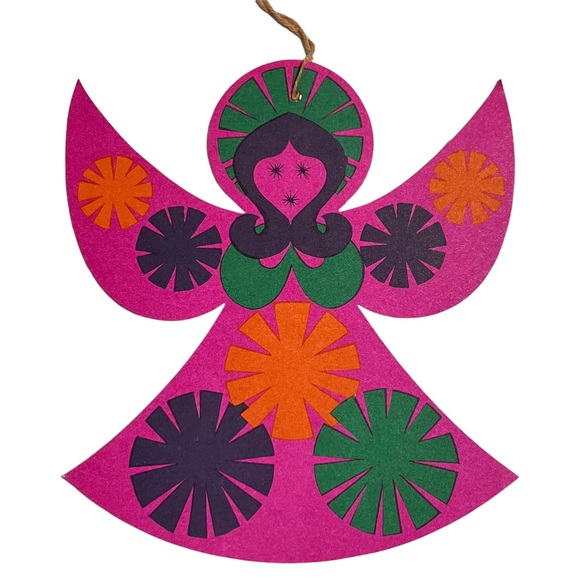 Vintage Retro Funky Angel Party House Cardboard Christmas Ornaments Lot of 5 - Picture 3 of 10